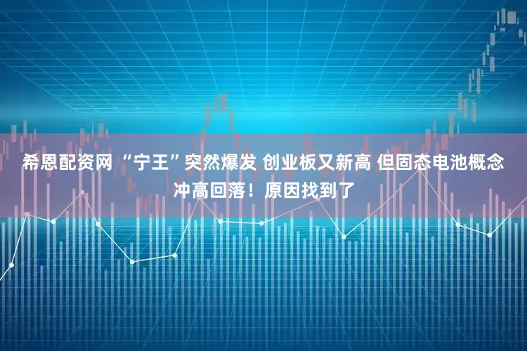 希恩配资网 “宁王”突然爆发 创业板又新高 但固态电池概念冲高回落！原因找到了