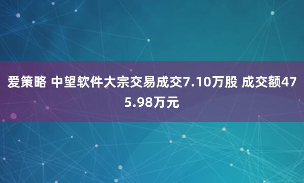爱策略 中望软件大宗交易成交7.10万股 成交额475.98万元
